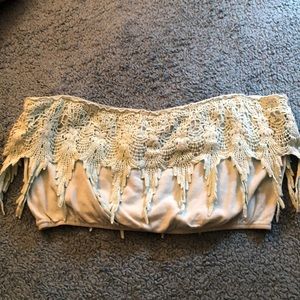 Mint strapless crop/bandeau with lace overlay